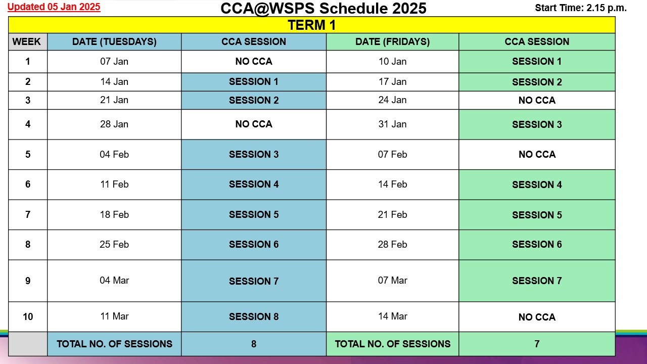 WSPS CCA Schedule 2025 Term 1